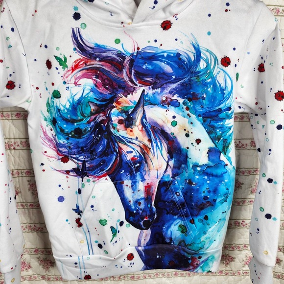 Horse Graphic Hoodie Pullover Sweatshirt Colorful Art Girls XL - Picture 1 of 5